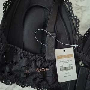 Momanda Lace Plunge Nursing Bralette Black 36C NWT